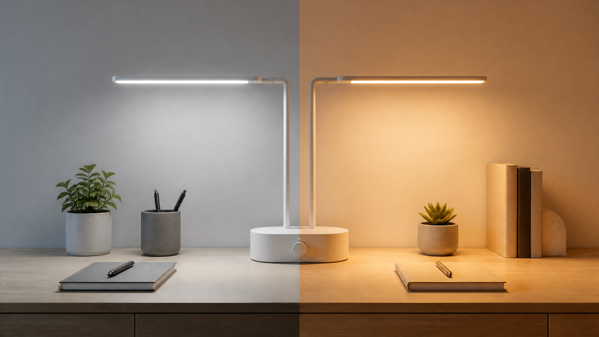 Colour temperature from 2,700 to 5,000 K matches the task and the hour